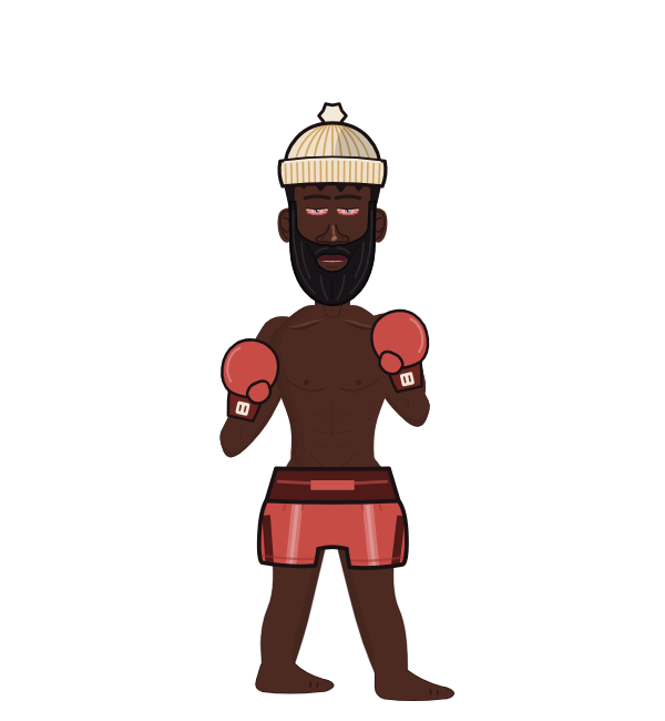 Charles Manyuchi, red corner portrait. Landed 34 of 46 punches. Hat: Beanie; Hands: Classic.
