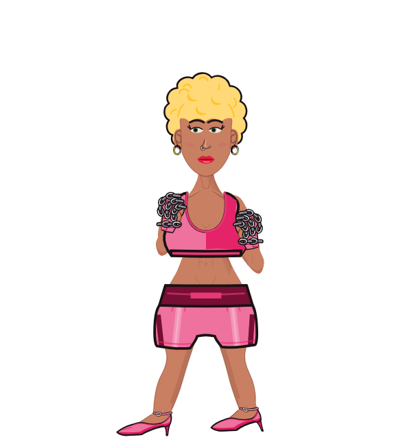 Sean, blue corner portrait. Landed 25 of 34 punches. Shirt: Sports bra; Hands: Chain wraps.