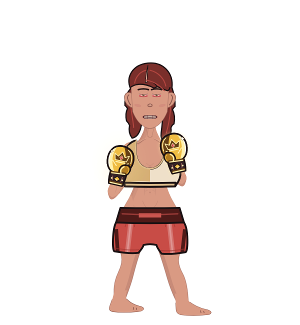 B Nasty, red corner portrait. Landed 35 of 55 punches. Shirt: Sports bra; Hands: Golden gloves.