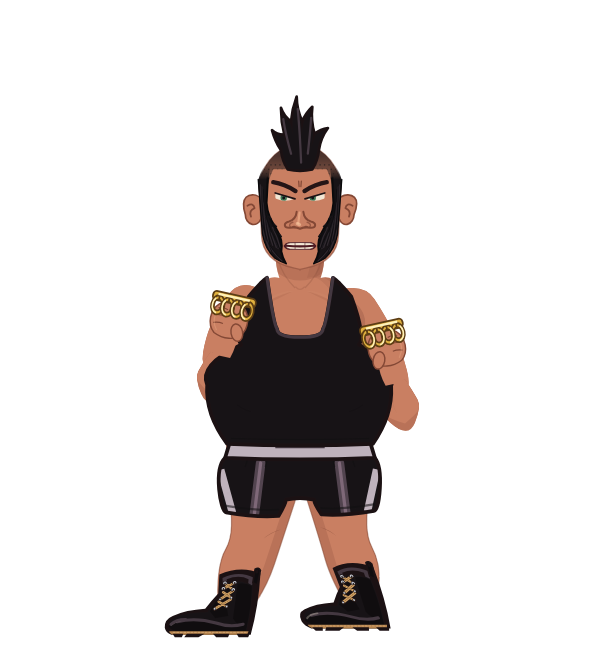 The Butcher, blue corner portrait. Landed 24 of 37 punches. Shirt: Tank; Hands: Brass.