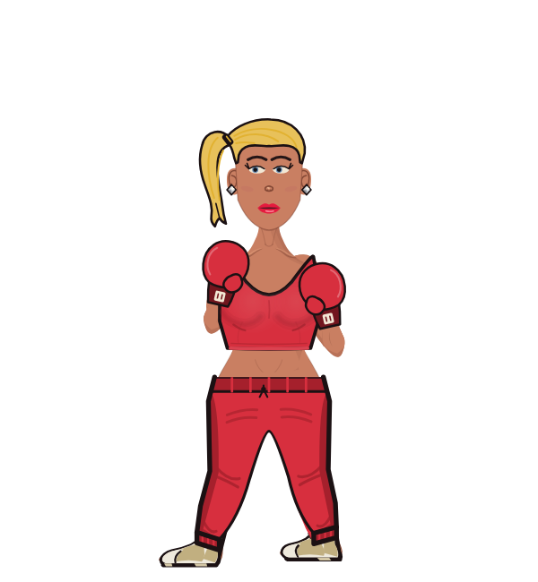 Britney Shears, blue corner portrait. Landed 5 of 6 punches. Shirt: Crop; Hands: Classic.