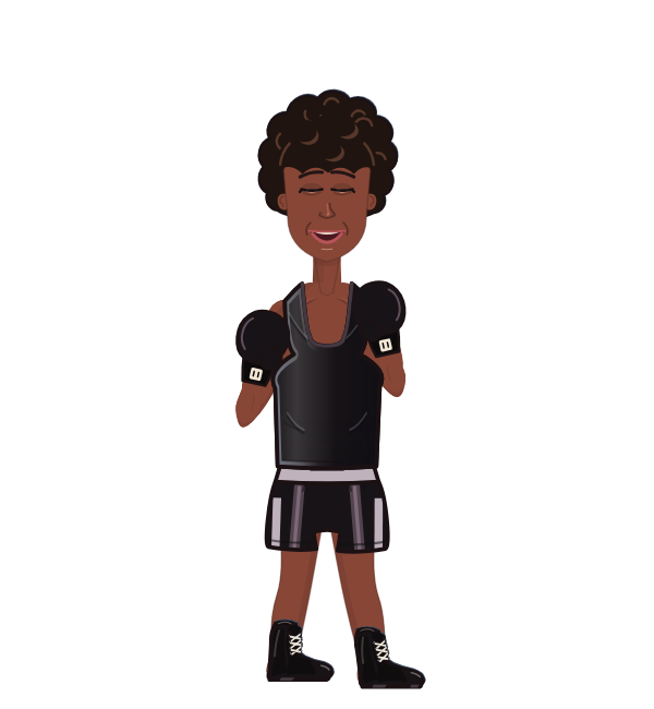 Kingston Robinson, red corner portrait. Landed 57 of 74 punches. Shirt: Tank; Hands: Classic.