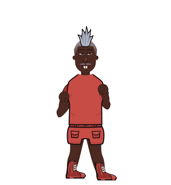 AwkwardSausage, red corner portrait. Landed 48 of 55 punches. Shirt: T-shirt.