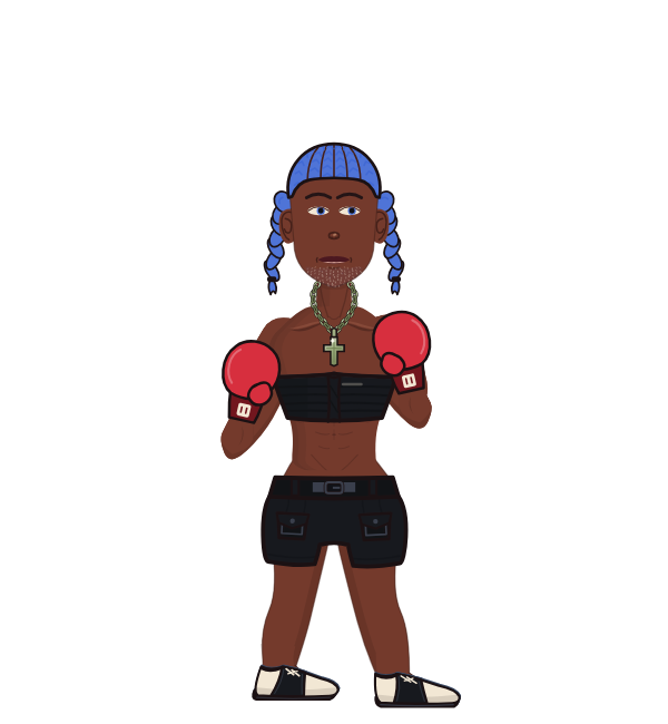 ScrappyTater, red corner portrait. Landed 48 of 57 punches. Shirt: Tube top; Hands: Classic.