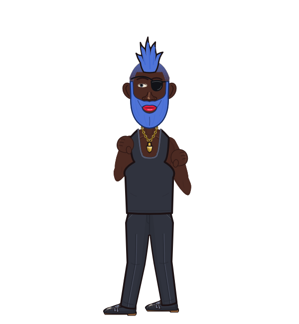 Gremlin, blue corner portrait. Landed 64 of 95 punches. Shirt: Tank.