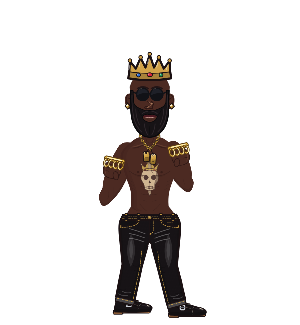 Thug, red corner portrait. Landed 45 of 97 punches. Hat: Crown; Hands: Brass.