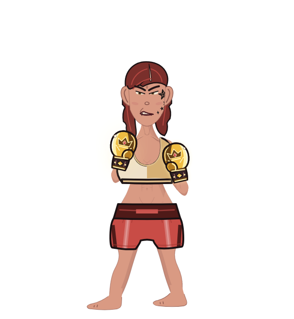 B Nasty, blue corner portrait. Landed 35 of 54 punches. Shirt: Sports bra; Hands: Champion gloves.