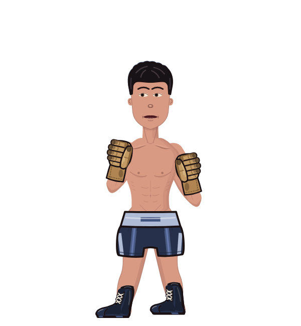 Boxer, blue corner portrait. Landed 52 of 116 punches. Hands: Work gloves.