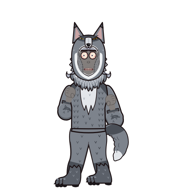 blacktaker, blue corner portrait. Landed 24 of 33 punches. Hat: Wolf head; Shirt: Wolf body; Hands: Crystal gauntlets.