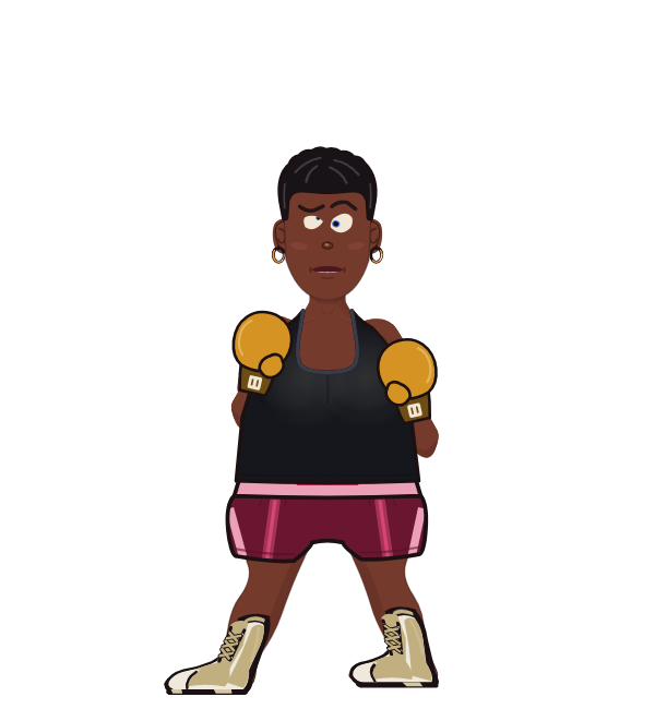 Clobberella, blue corner portrait. Landed 12 of 15 punches. Shirt: Tank; Hands: Classic.