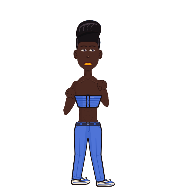 nkarno, red corner portrait. Landed 10 of 16 punches. Shirt: Tube top.