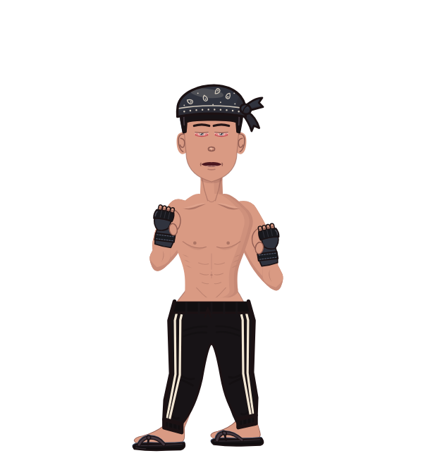 DaGrind, blue corner portrait. Landed 33 of 40 punches. Hat: Bandana; Hands: MMA gloves.