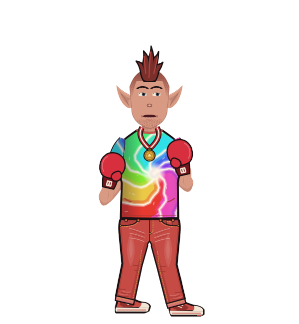 ironclad, red corner portrait. Landed 42 of 58 punches. Shirt: Tie-dye T-shirt; Hands: Classic.