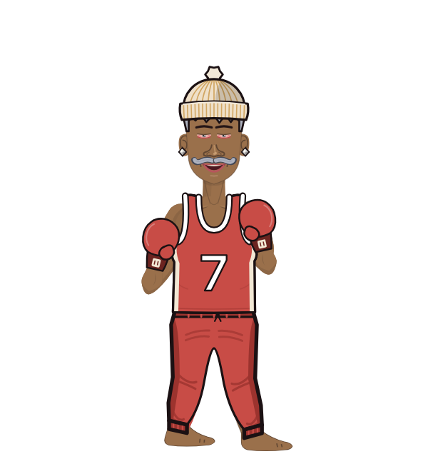 Chosen One, red corner portrait. Landed 22 of 25 punches. Hat: Beanie; Shirt: Jersey; Hands: Classic.