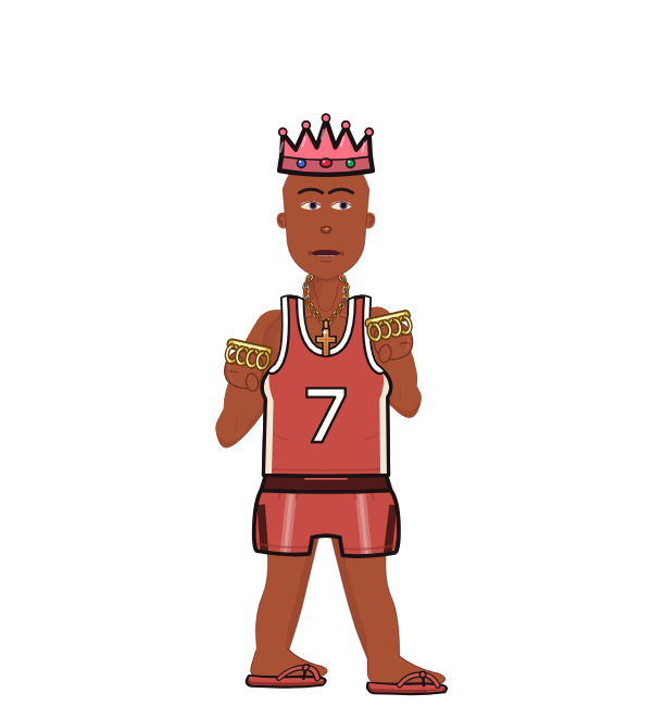 bagriel, red corner portrait. Landed 44 of 52 punches. Hat: Crown; Shirt: Jersey; Hands: Brass.