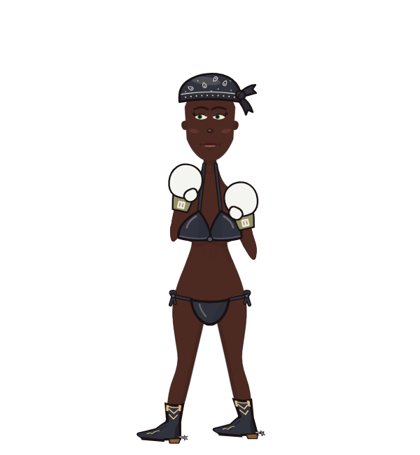 niggynety, blue corner portrait. Landed 38 of 77 punches. Hat: Bandana; Shirt: Bikini top; Hands: Classic.