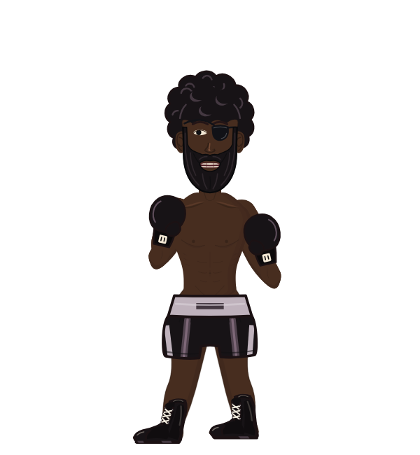 MidNight, blue corner portrait. Landed 11 of 17 punches. Hands: Classic.