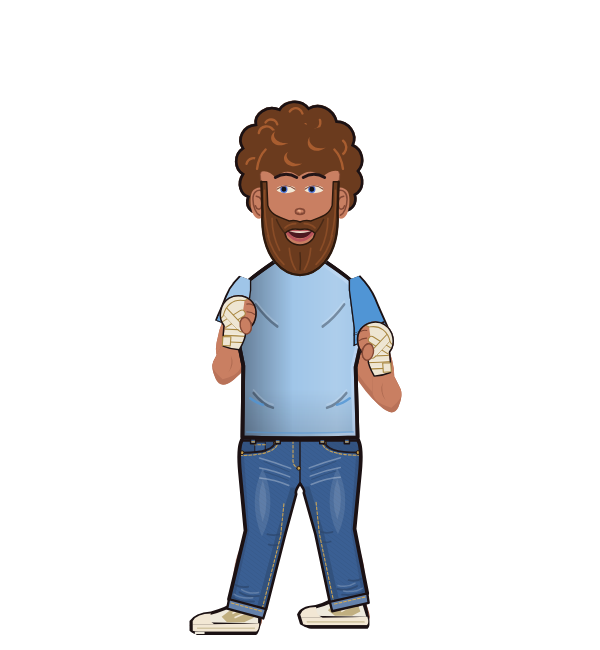 Bob Toss, blue corner portrait. Landed 17 of 18 punches. Shirt: T-shirt; Hands: Wrapped.