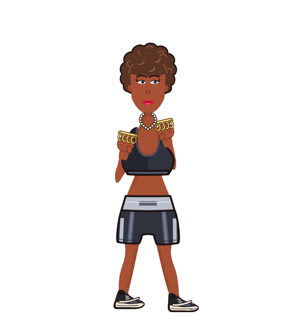 WobblySamurai, red corner portrait. Landed 61 of 96 punches. Shirt: Sports bra; Hands: Brass.