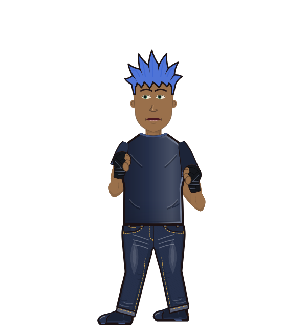 Phantom fighter, blue corner portrait. Landed 34 of 49 punches. Shirt: T-shirt; Hands: Wrapped.
