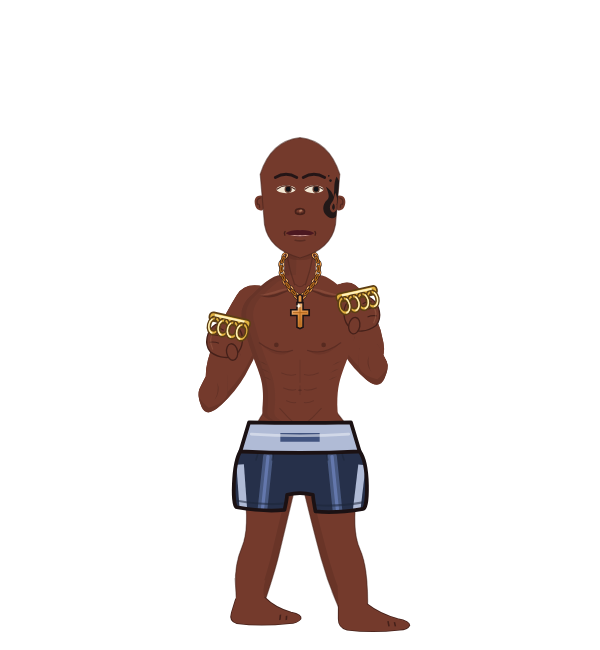 Fat Boy, red corner portrait. Landed 18 of 37 punches. Hands: Brass.