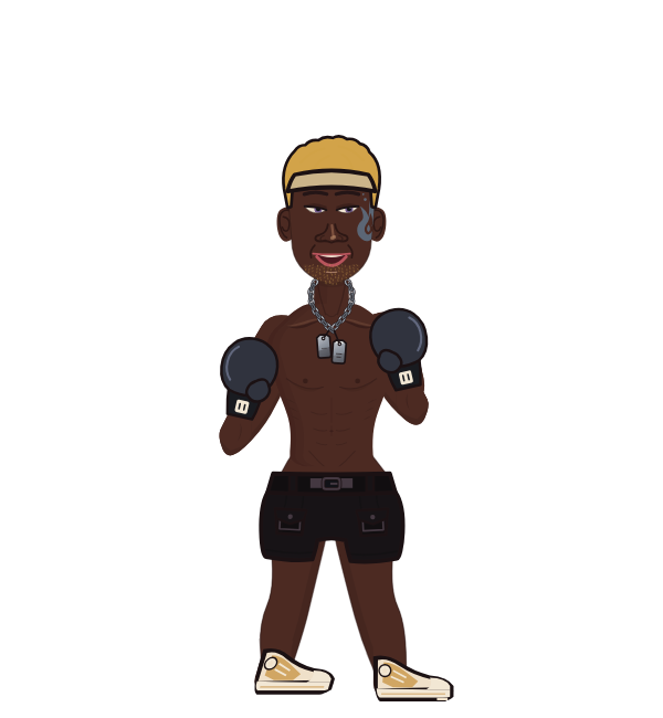 Ibatshie Bands, red corner portrait. Landed 33 of 37 punches. Hat: Headband; Hands: Classic.