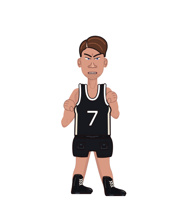 ZythSchoolAcc, red corner portrait. Landed 27 of 38 punches. Shirt: Jersey.