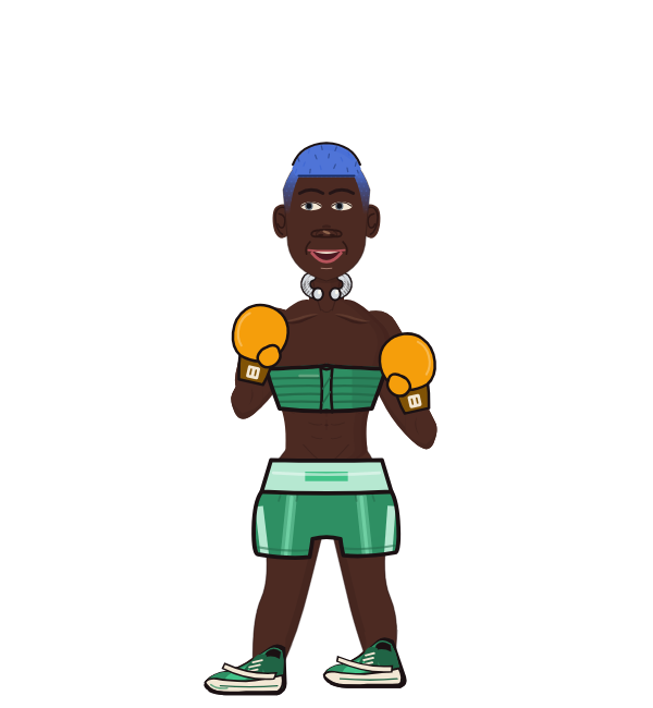 NimbleUnicycle, blue corner portrait. Landed 39 of 61 punches. Shirt: Tube top; Hands: Classic.