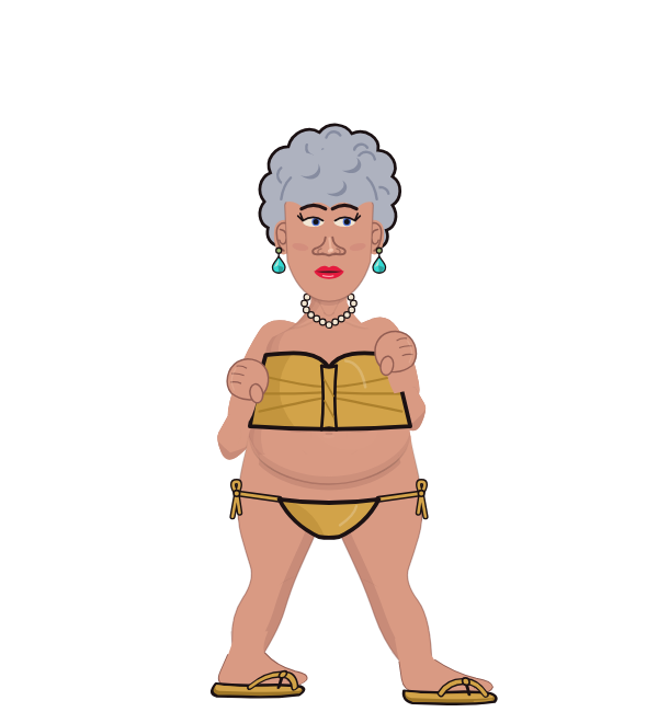 Granny, red corner portrait. Landed 17 of 19 punches. Shirt: Tube.