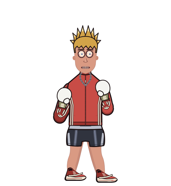 Tecky, red corner portrait. Landed 94 of 126 punches. Shirt: Track jacket; Hands: Classic.