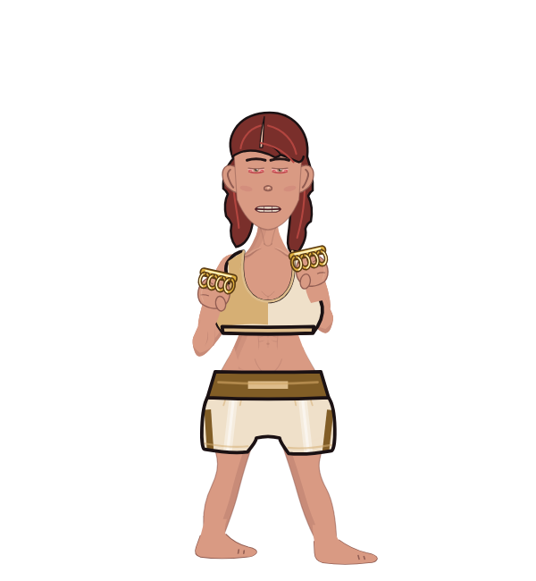 B Nasty, red corner portrait. Landed 14 of 17 punches. Shirt: Sports bra; Hands: Brass.