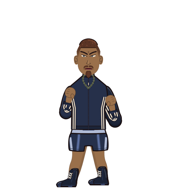 Jake Mysterio, blue corner portrait. Landed 3 of 3 punches. Shirt: Track jacket.