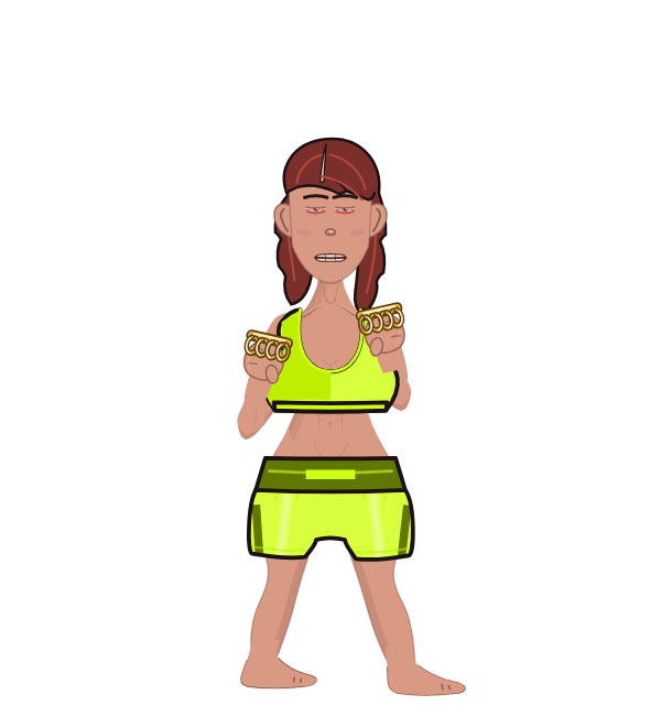 B Nasty, red corner portrait. Landed 35 of 53 punches. Shirt: Sports bra; Hands: Brass.