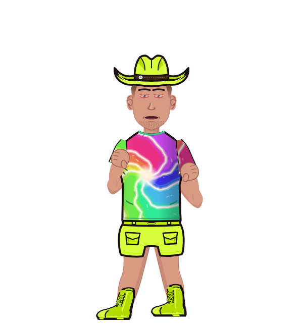 Balloon Goon, blue corner portrait. Landed 37 of 67 punches. Hat: Cowboy hat; Shirt: Tie-dye T-shirt.