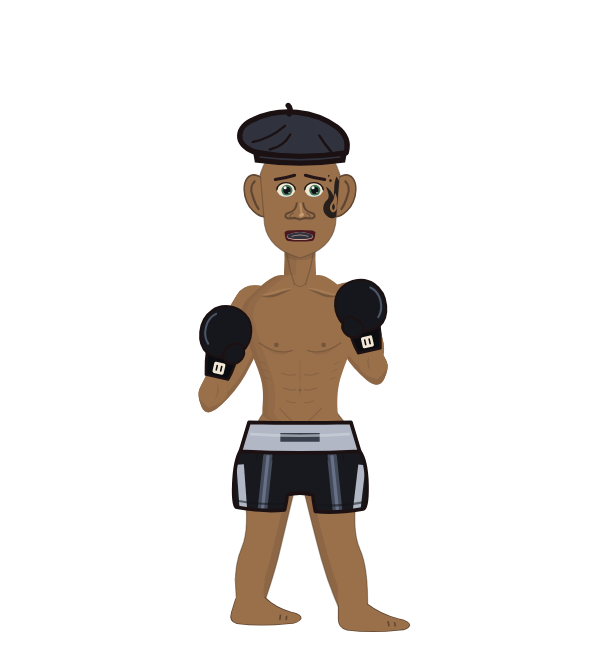 IRON MIKE, red corner portrait. Landed 14 of 16 punches. Hat: Beret; Hands: Classic.