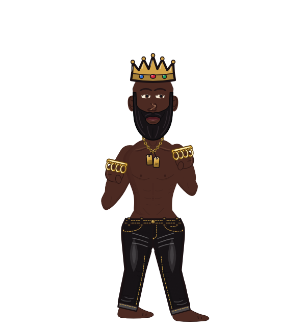 Thug, red corner portrait. Landed 47 of 71 punches. Hat: Crown; Hands: Brass.