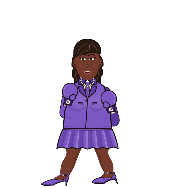 Oprah Winfury, blue corner portrait. Landed 48 of 62 punches. Shirt: Suit jacket; Hands: Classic.