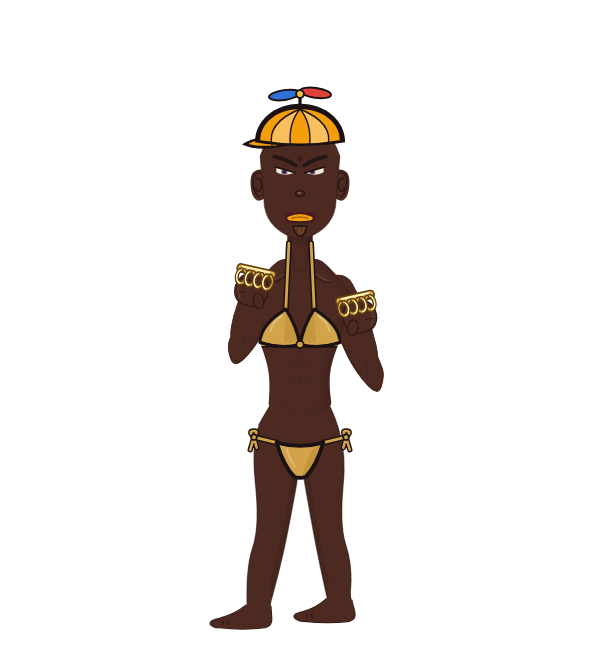 AntonioBrown CTEversion, blue corner portrait. Landed 47 of 79 punches. Hat: Propeller cap; Shirt: Bikini top; Hands: Brass.