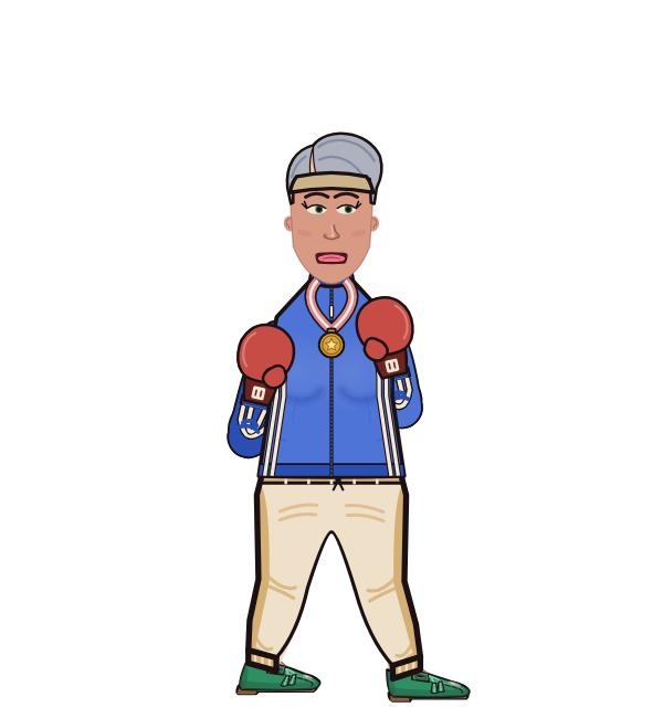 Melissa Moretti, red corner portrait. Landed 54 of 69 punches. Hat: Headband; Shirt: Tracksuit; Hands: Classic.