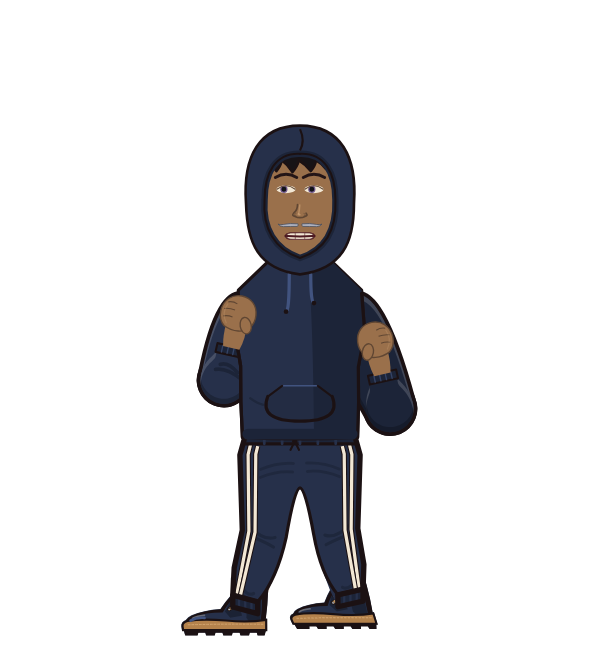 MightyLlama, blue corner portrait. Landed 9 of 19 punches. Shirt: Hoodie.
