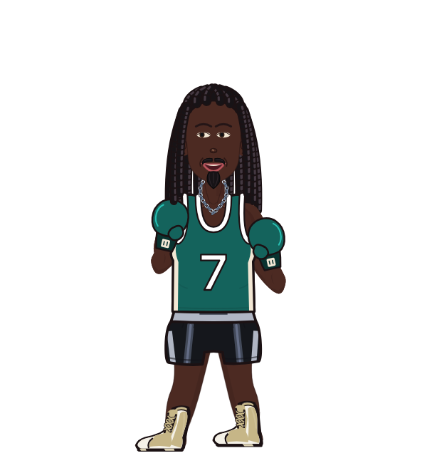 Jalen Hurts, blue corner portrait. Landed 61 of 78 punches. Shirt: Jersey; Hands: Classic.