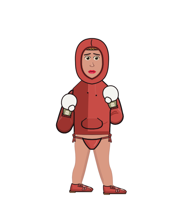 BonkersBiscuit, red corner portrait. Landed 55 of 76 punches. Shirt: Hoodie; Hands: Classic.