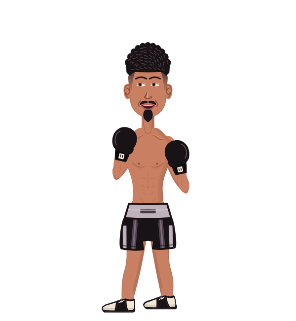 Allam, blue corner portrait. Landed 23 of 51 punches. Hands: Classic.