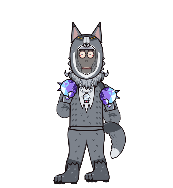 blacktaker, blue corner portrait. Landed 15 of 19 punches. Hat: Wolf head; Shirt: Wolf body; Hands: Crystal gauntlets.