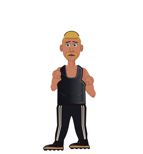 SneakyRobot, blue corner portrait. Landed 17 of 34 punches. Shirt: Tank.
