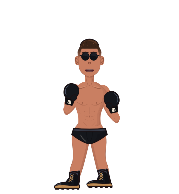 Arnold Swatzenegger, blue corner portrait. Landed 96 of 117 punches. Hands: Classic.