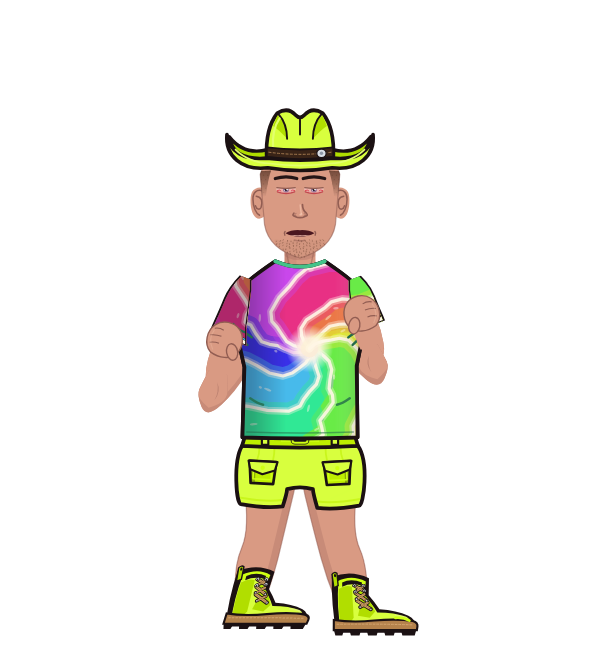 Balloon Goon, red corner portrait. Landed 66 of 122 punches. Hat: Cowboy hat; Shirt: Tie-dye T-shirt.
