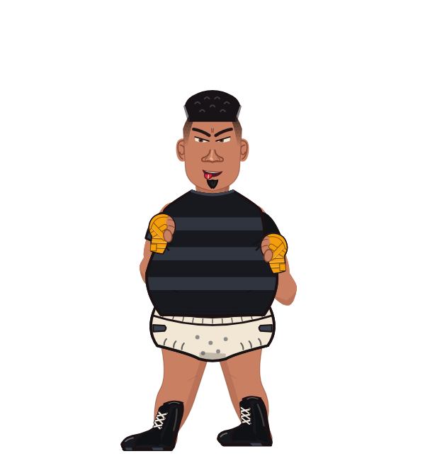 CrankyRanger, blue corner portrait. Landed 62 of 110 punches. Shirt: Striped shirt; Hands: Wrapped.