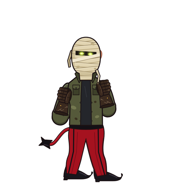 El Matador, red corner portrait. Landed 15 of 31 punches. Hat: Mummy wrap; Shirt: Slasher jacket; Hands: Plague doctor gloves.