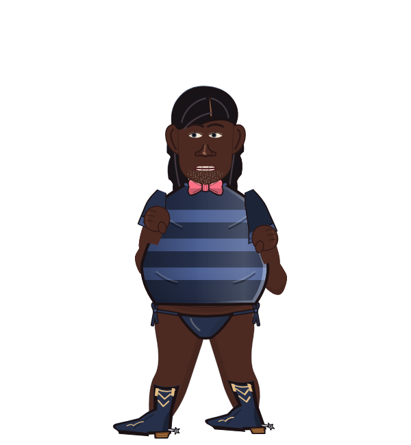 FearlessLobster, blue corner portrait. Landed 15 of 25 punches. Shirt: Striped shirt.
